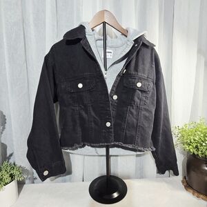Black Denim Layered Jacket Small